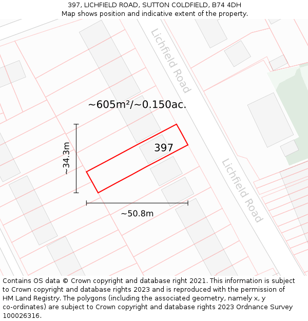 397, LICHFIELD ROAD, SUTTON COLDFIELD, B74 4DH: Plot and title map