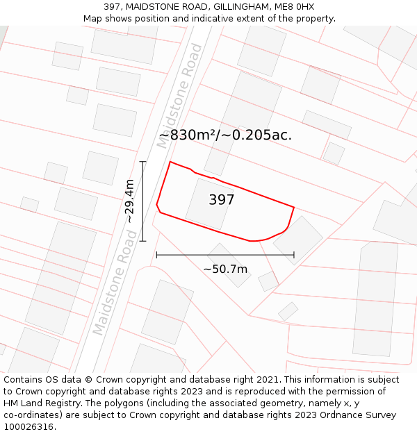 397, MAIDSTONE ROAD, GILLINGHAM, ME8 0HX: Plot and title map