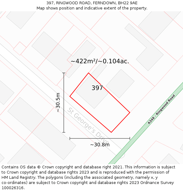 397, RINGWOOD ROAD, FERNDOWN, BH22 9AE: Plot and title map