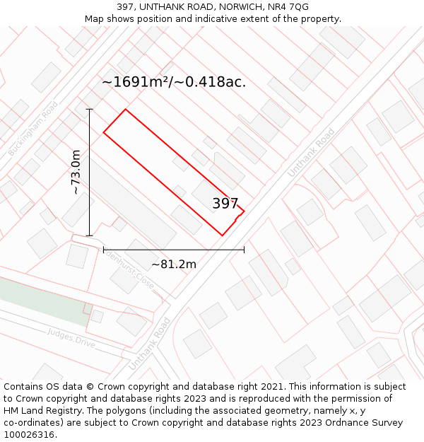 397, UNTHANK ROAD, NORWICH, NR4 7QG: Plot and title map