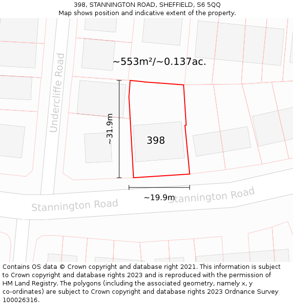 398, STANNINGTON ROAD, SHEFFIELD, S6 5QQ: Plot and title map