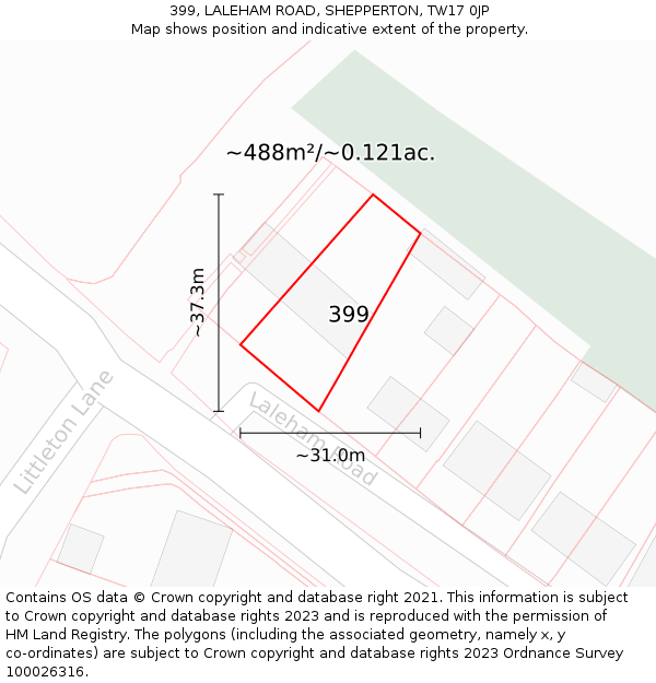 399, LALEHAM ROAD, SHEPPERTON, TW17 0JP: Plot and title map