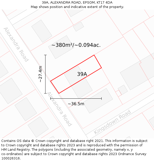 39A, ALEXANDRA ROAD, EPSOM, KT17 4DA: Plot and title map