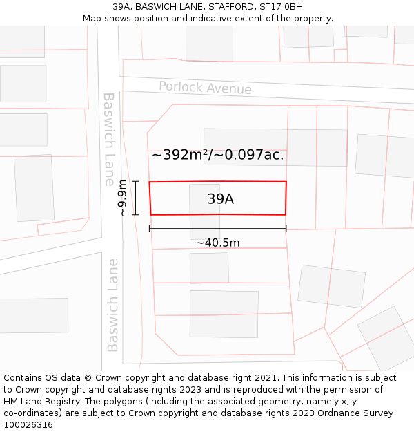 39A, BASWICH LANE, STAFFORD, ST17 0BH: Plot and title map