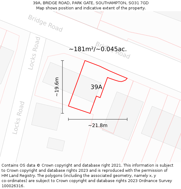 39A, BRIDGE ROAD, PARK GATE, SOUTHAMPTON, SO31 7GD: Plot and title map