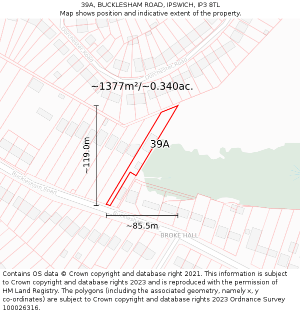 39A, BUCKLESHAM ROAD, IPSWICH, IP3 8TL: Plot and title map