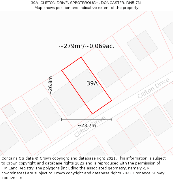 39A, CLIFTON DRIVE, SPROTBROUGH, DONCASTER, DN5 7NL: Plot and title map