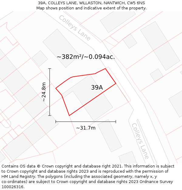 39A, COLLEYS LANE, WILLASTON, NANTWICH, CW5 6NS: Plot and title map