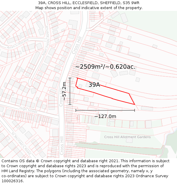 39A, CROSS HILL, ECCLESFIELD, SHEFFIELD, S35 9WR: Plot and title map