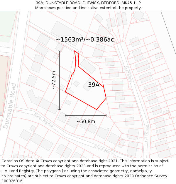 39A, DUNSTABLE ROAD, FLITWICK, BEDFORD, MK45 1HP: Plot and title map