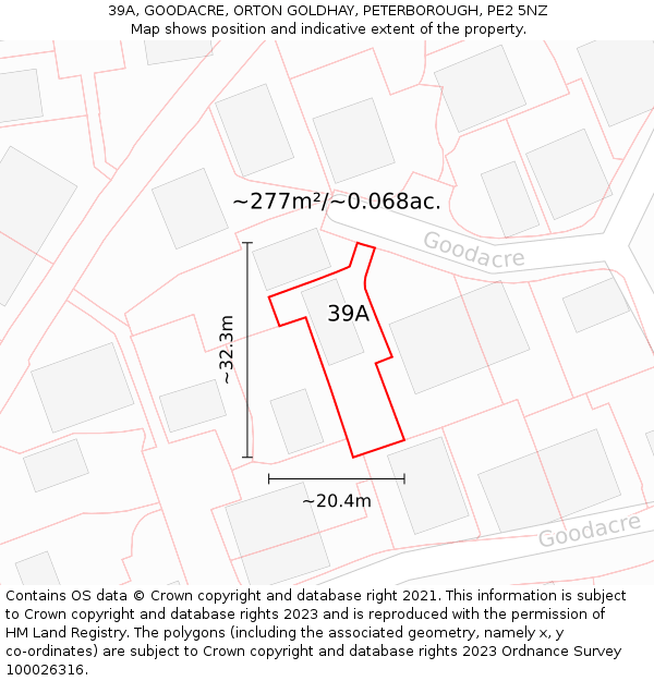 39A, GOODACRE, ORTON GOLDHAY, PETERBOROUGH, PE2 5NZ: Plot and title map
