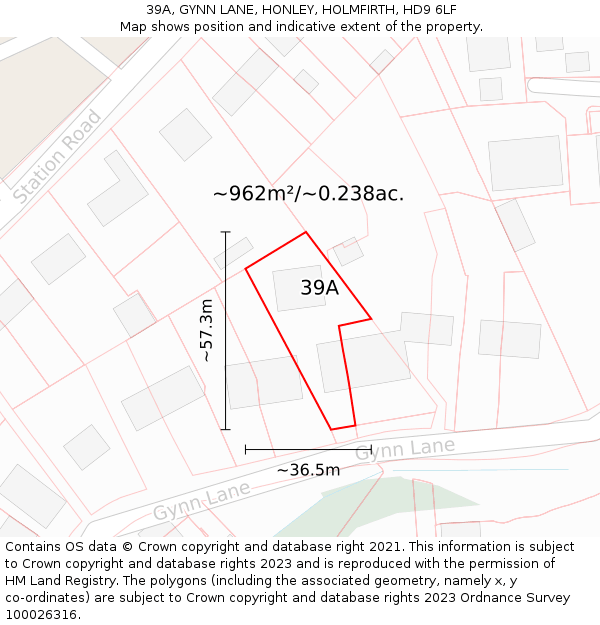 39A, GYNN LANE, HONLEY, HOLMFIRTH, HD9 6LF: Plot and title map