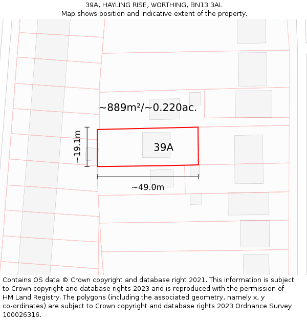 39A, HAYLING RISE, WORTHING, BN13 3AL: Plot and title map