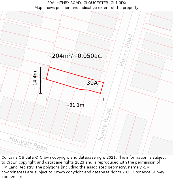39A, HENRY ROAD, GLOUCESTER, GL1 3DX: Plot and title map