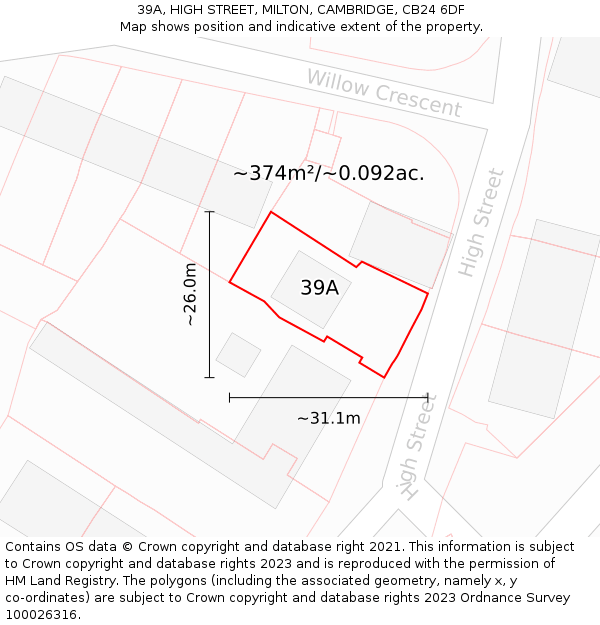 39A, HIGH STREET, MILTON, CAMBRIDGE, CB24 6DF: Plot and title map
