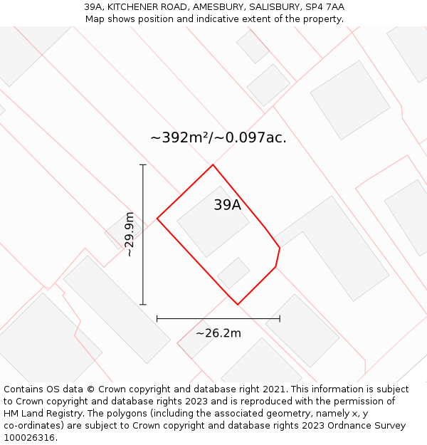 39A, KITCHENER ROAD, AMESBURY, SALISBURY, SP4 7AA: Plot and title map