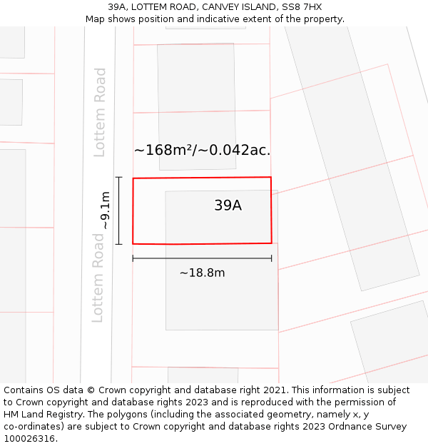 39A, LOTTEM ROAD, CANVEY ISLAND, SS8 7HX: Plot and title map
