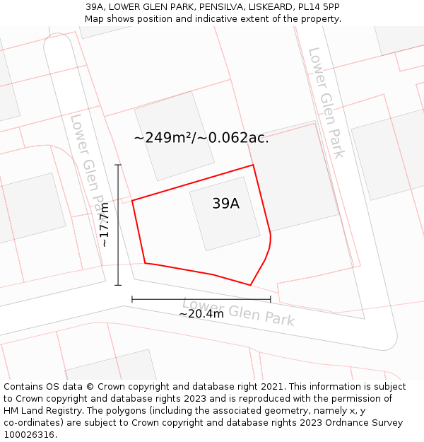 39A, LOWER GLEN PARK, PENSILVA, LISKEARD, PL14 5PP: Plot and title map
