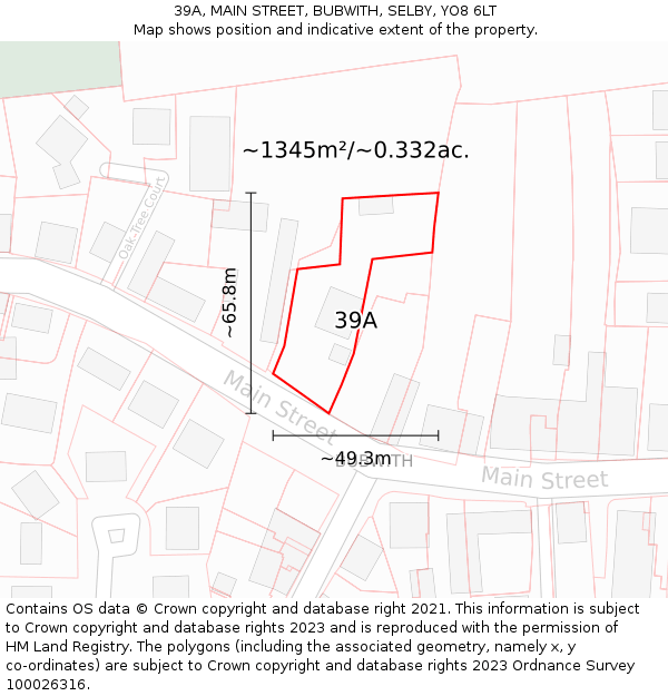 39A, MAIN STREET, BUBWITH, SELBY, YO8 6LT: Plot and title map