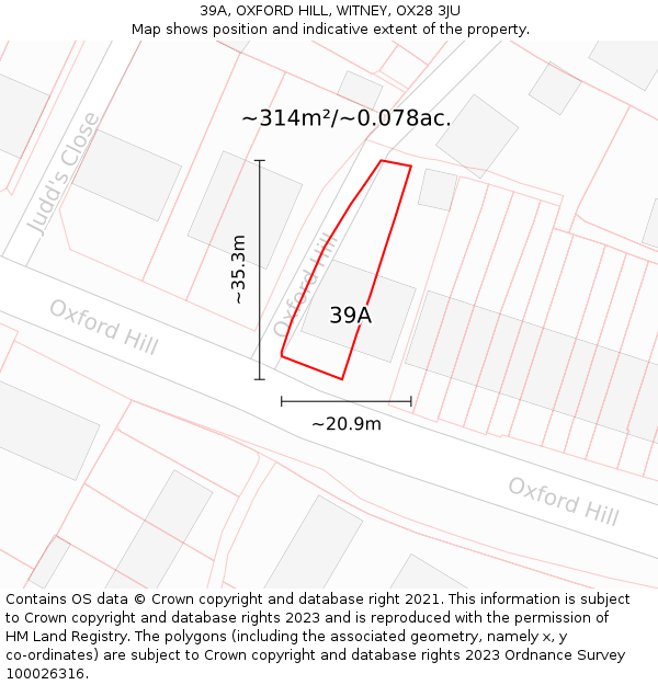 39A, OXFORD HILL, WITNEY, OX28 3JU: Plot and title map