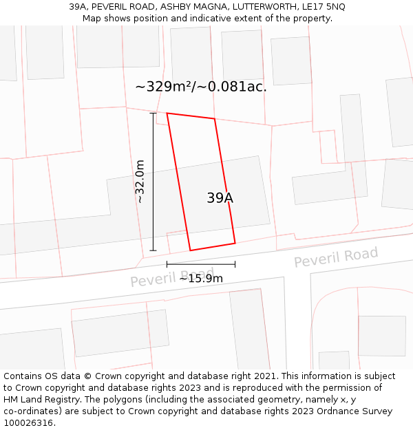 39A, PEVERIL ROAD, ASHBY MAGNA, LUTTERWORTH, LE17 5NQ: Plot and title map