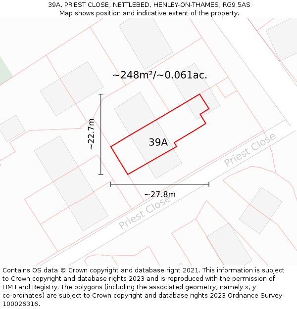 39A, PRIEST CLOSE, NETTLEBED, HENLEY-ON-THAMES, RG9 5AS: Plot and title map