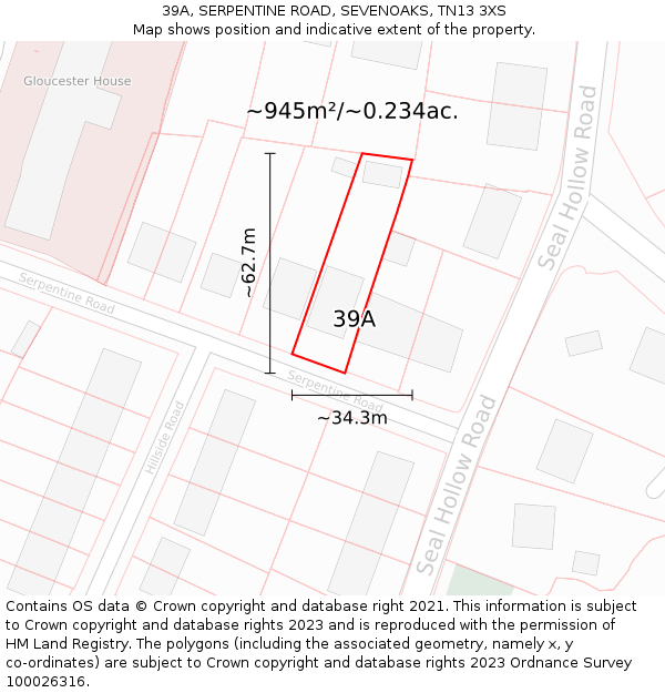 39A, SERPENTINE ROAD, SEVENOAKS, TN13 3XS: Plot and title map