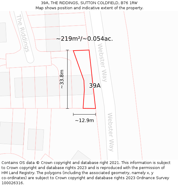 39A, THE RIDDINGS, SUTTON COLDFIELD, B76 1RW: Plot and title map