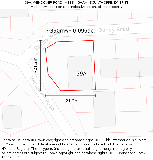 39A, WENDOVER ROAD, MESSINGHAM, SCUNTHORPE, DN17 3TJ: Plot and title map