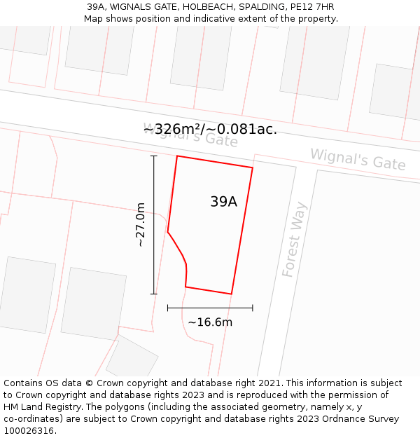 39A, WIGNALS GATE, HOLBEACH, SPALDING, PE12 7HR: Plot and title map