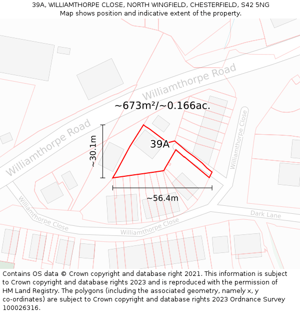 39A, WILLIAMTHORPE CLOSE, NORTH WINGFIELD, CHESTERFIELD, S42 5NG: Plot and title map