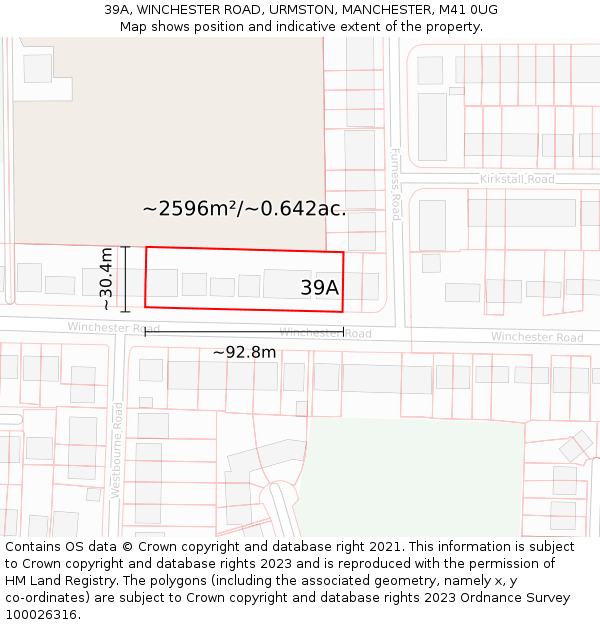 39A, WINCHESTER ROAD, URMSTON, MANCHESTER, M41 0UG: Plot and title map