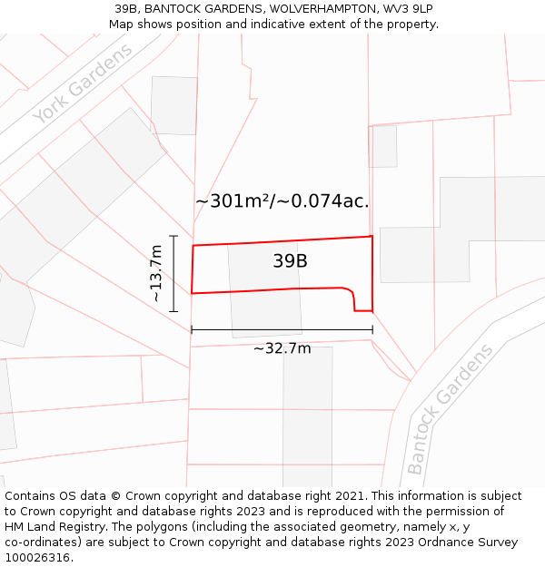 39B, BANTOCK GARDENS, WOLVERHAMPTON, WV3 9LP: Plot and title map