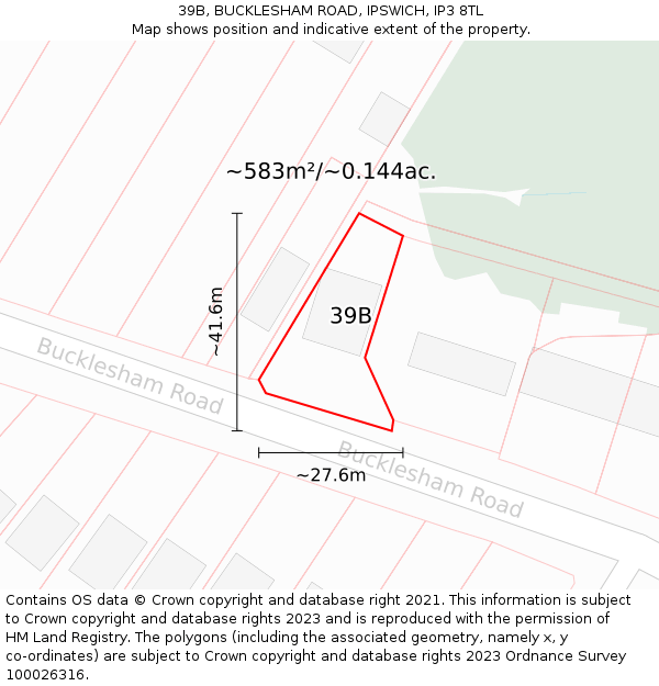 39B, BUCKLESHAM ROAD, IPSWICH, IP3 8TL: Plot and title map