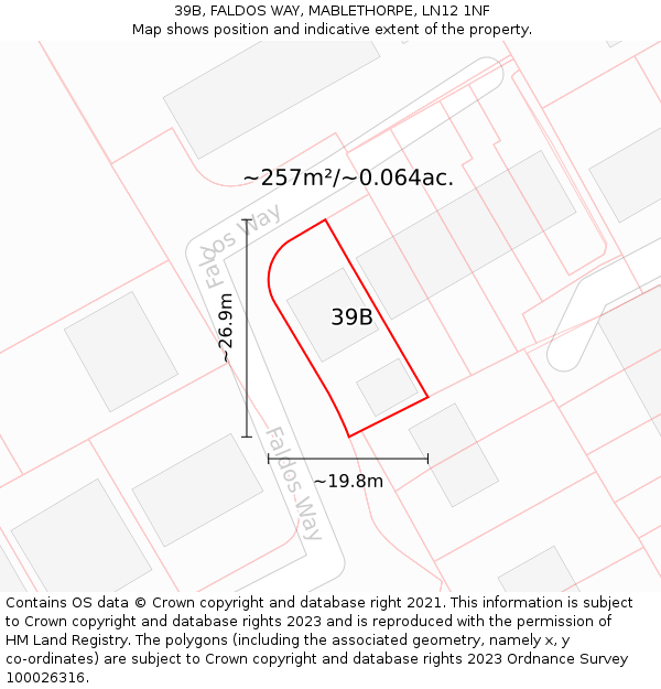 39B, FALDOS WAY, MABLETHORPE, LN12 1NF: Plot and title map