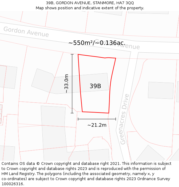 39B, GORDON AVENUE, STANMORE, HA7 3QQ: Plot and title map