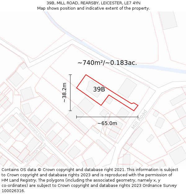 39B, MILL ROAD, REARSBY, LEICESTER, LE7 4YN: Plot and title map