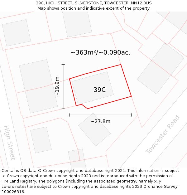 39C, HIGH STREET, SILVERSTONE, TOWCESTER, NN12 8US: Plot and title map