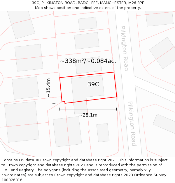 39C, PILKINGTON ROAD, RADCLIFFE, MANCHESTER, M26 3PF: Plot and title map
