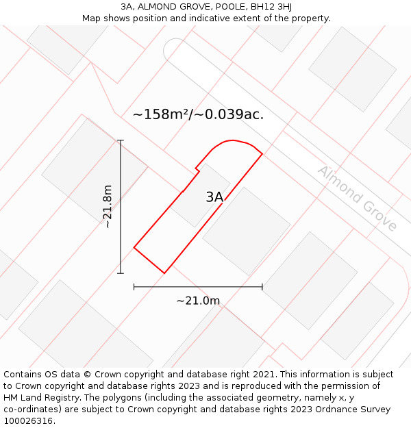 3A, ALMOND GROVE, POOLE, BH12 3HJ: Plot and title map