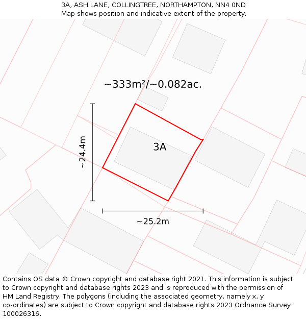 3A, ASH LANE, COLLINGTREE, NORTHAMPTON, NN4 0ND: Plot and title map