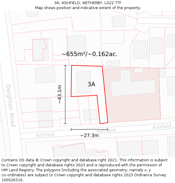 3A, ASHFIELD, WETHERBY, LS22 7TF: Plot and title map
