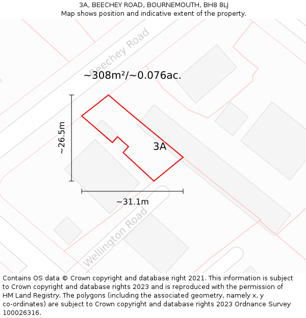3A, BEECHEY ROAD, BOURNEMOUTH, BH8 8LJ: Plot and title map