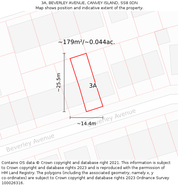 3A, BEVERLEY AVENUE, CANVEY ISLAND, SS8 0DN: Plot and title map