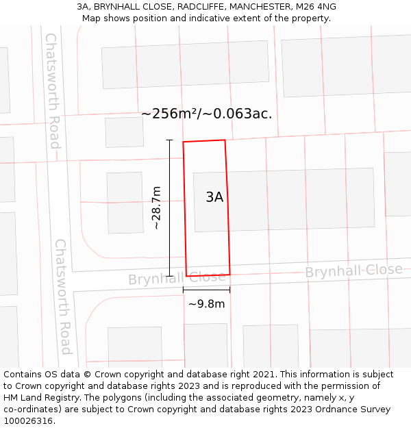 3A, BRYNHALL CLOSE, RADCLIFFE, MANCHESTER, M26 4NG: Plot and title map