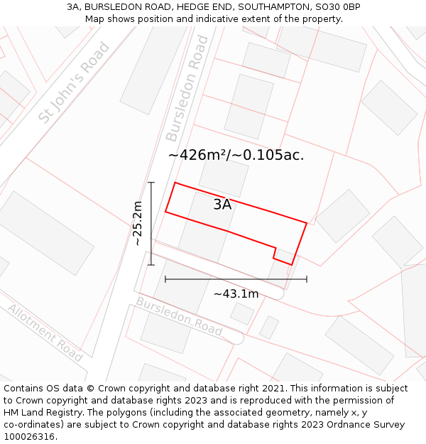 3A, BURSLEDON ROAD, HEDGE END, SOUTHAMPTON, SO30 0BP: Plot and title map
