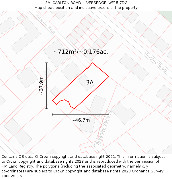 3A, CARLTON ROAD, LIVERSEDGE, WF15 7DG: Plot and title map