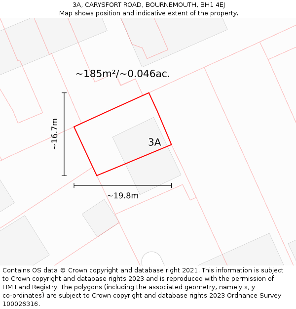 3A, CARYSFORT ROAD, BOURNEMOUTH, BH1 4EJ: Plot and title map