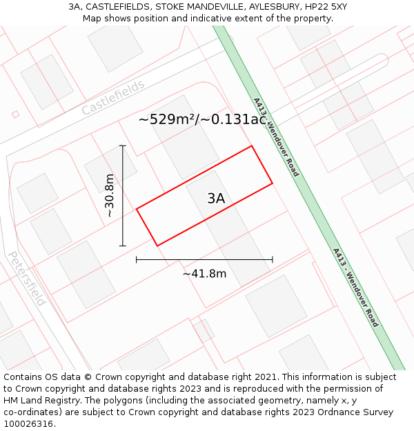 3A, CASTLEFIELDS, STOKE MANDEVILLE, AYLESBURY, HP22 5XY: Plot and title map