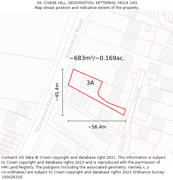 3A, CHASE HILL, GEDDINGTON, KETTERING, NN14 1AG: Plot and title map